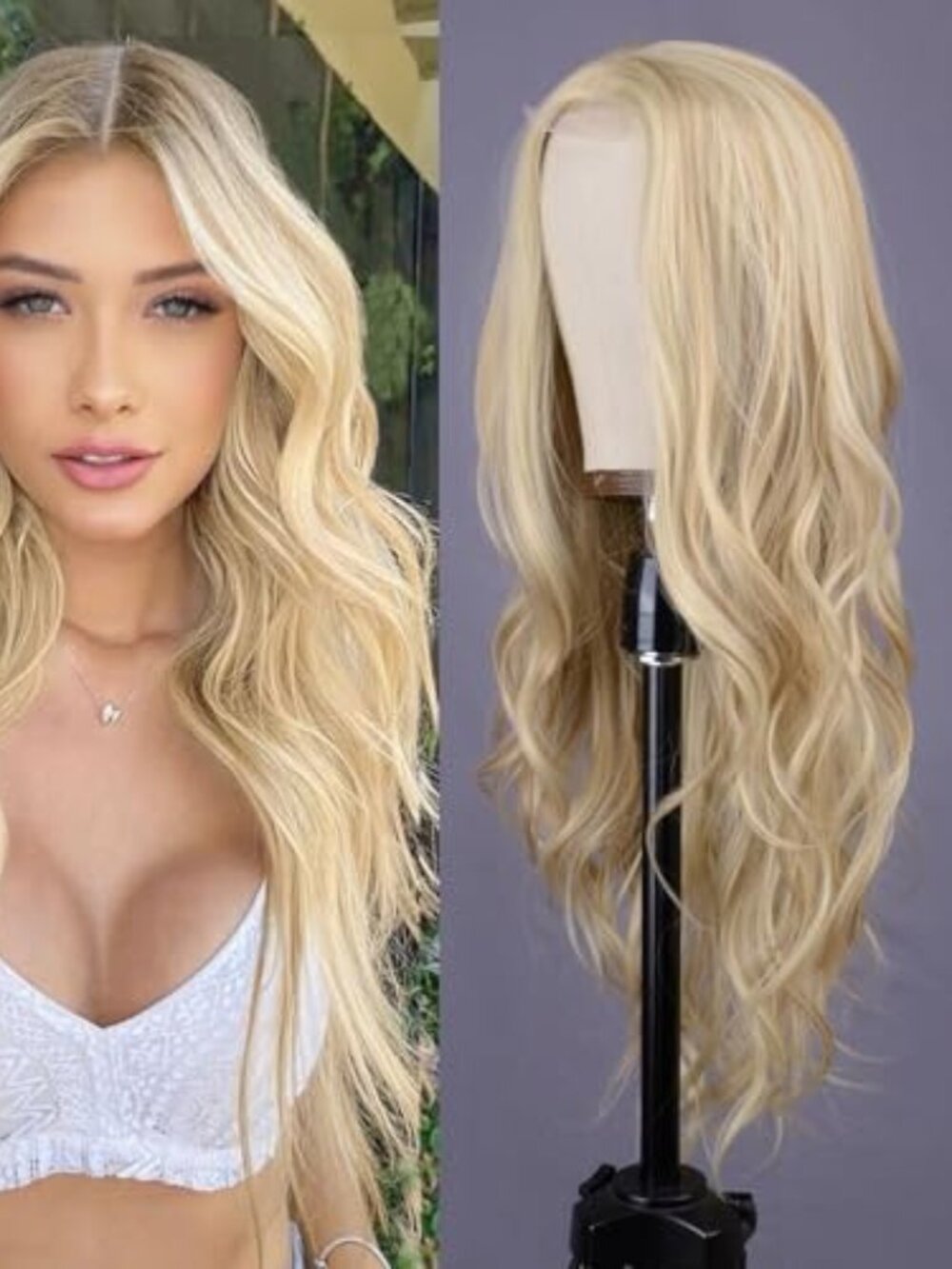 Long Wavy Blonde Wig for Women 26 Inch Middle Part Synthetic Wig